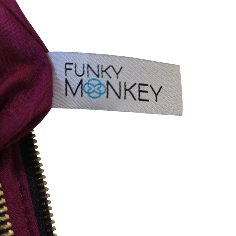 Funky Monkey Leopard Print Canvas Black Faux Leather Wristlet‎ Clutch Tassel Bag